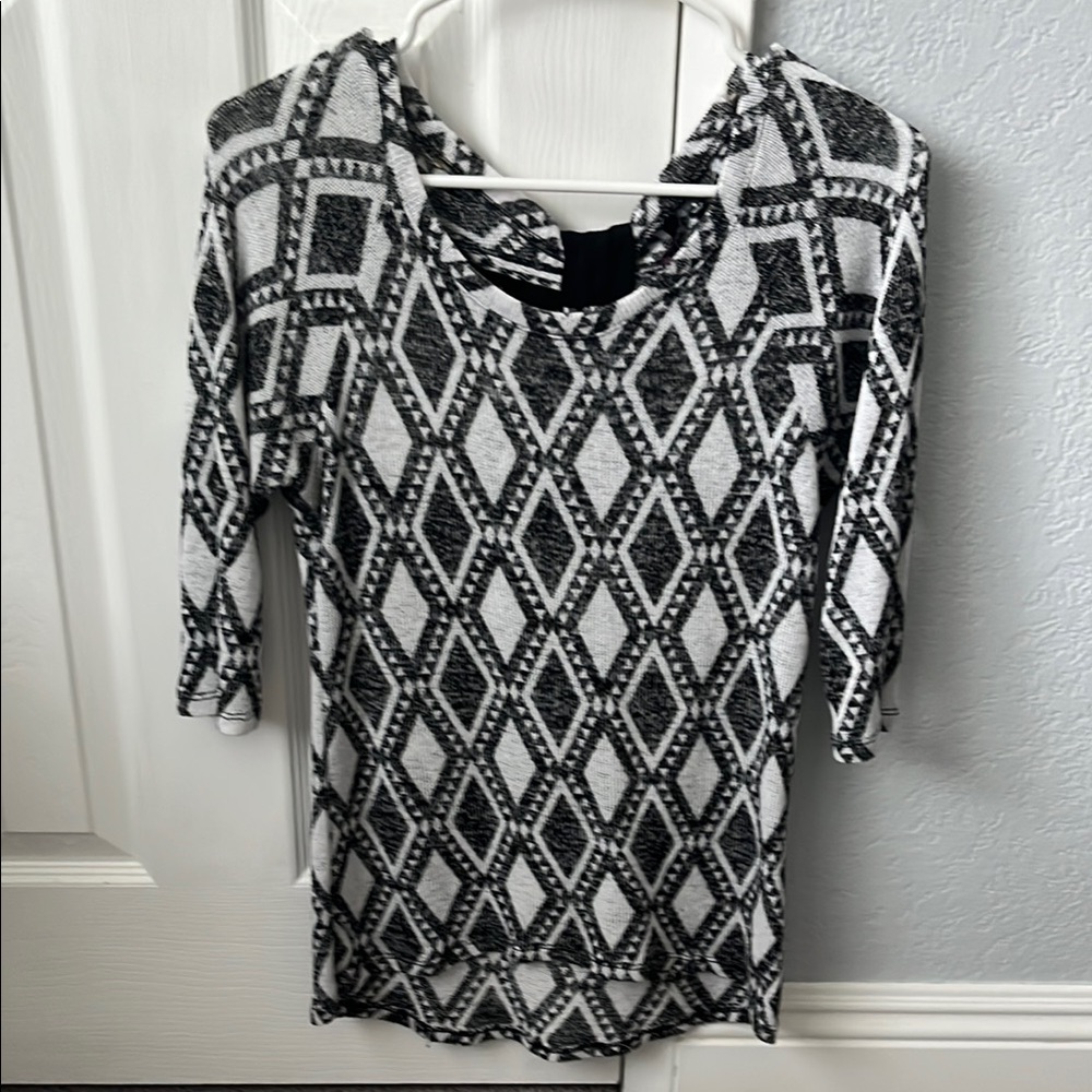 Three Hearts Graphic Black and White 3/4 Sleeve Blouse